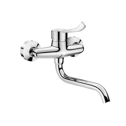 Mitigeur évier mural 2500, 2 trous, bec orientable, levier Hyg – (Delabie)