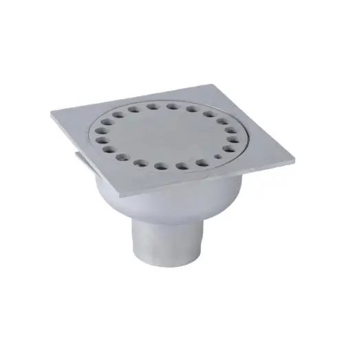 Siphon inox 100x100, cloche D 40, grille microbillée, trous ronds, garde d'eau 15mm – (Techneau)