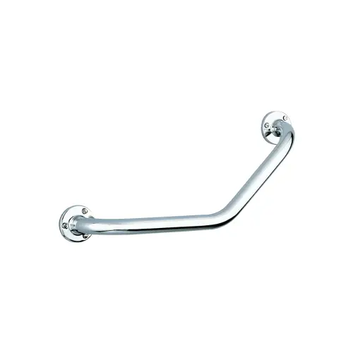 Barre de maintien, coudée à 135, D25, 220 x 220 mm, fixations visibles sur platines, 3 trous, inox poli brillant chromé – INOX ECO (Delabie)
