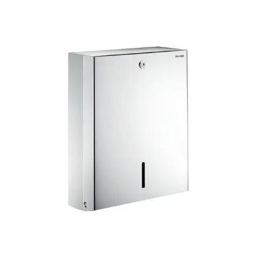 Distributeur MM de papier WC ABS blanc + serrure, Distributeur d'essuie-mains, inox poli brillant - DELABIE