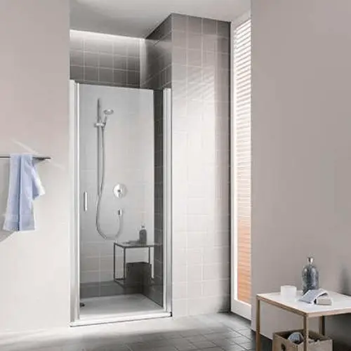 Porte de douche pivotante intégrale, 1WR 07020 VPK, pivots à droite, Argent poli, Verre clair traité anticalcaire - CADA XS (Roth)