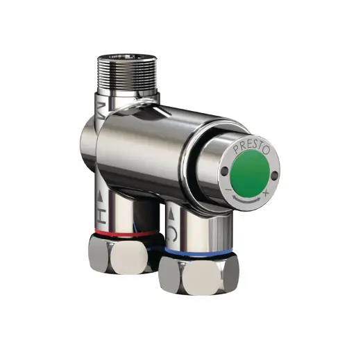 Régulateur thermostatique Minitherm, monoposte avec arrivées en ligne, Entrées/sortie F3/8", chromée - (Presto)