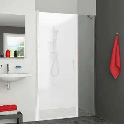 Set paroi fixe en prolongement pour porte pivotante intégrale EI PI2, largeur 750 mm, H 2000 mm, profilé argent poli, verre clair anticalcaire – EQUI (Roth)