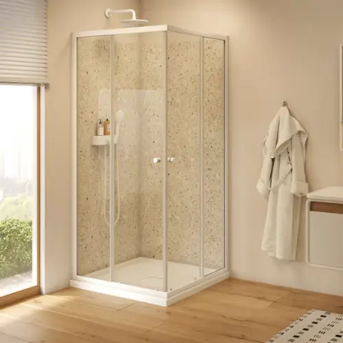 Paroi angle coulissante, L80 1.9M, blanc, verre clair clean – NALA (Roth)