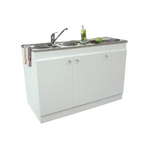 Meuble sous-évier, mélaminé blanc, 3 Portes, L120 - DECLIQ (Neova)